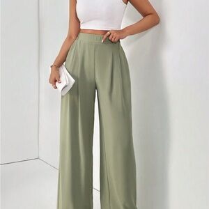 SHEIN Sage Green Wide-Leg Trousers